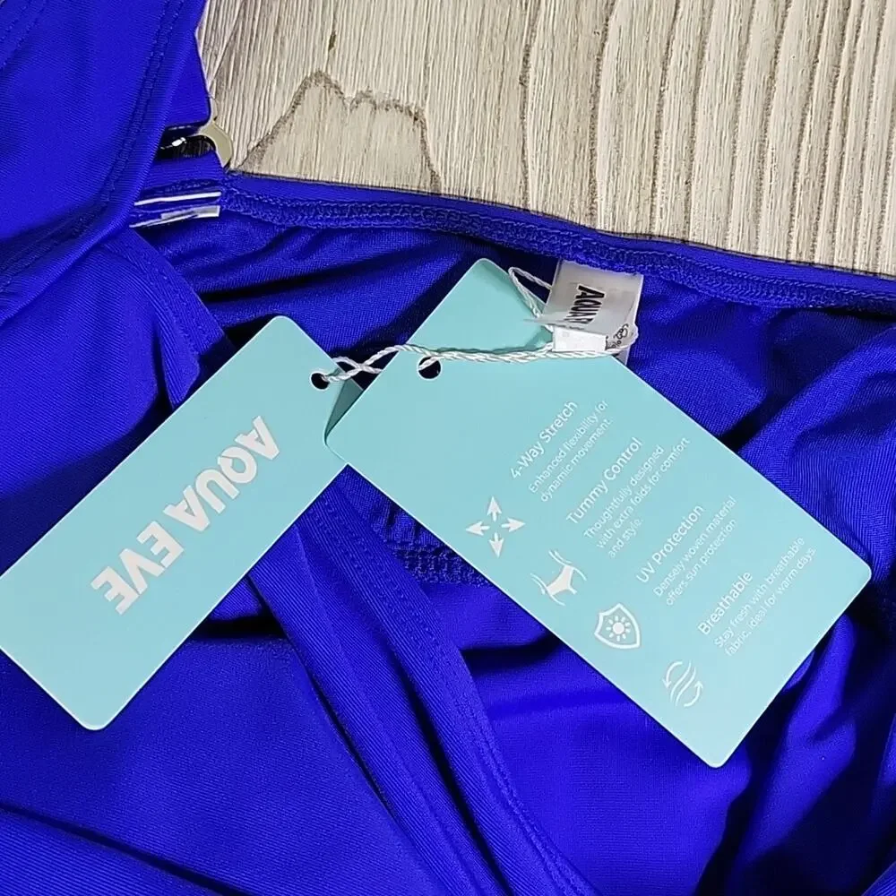 Aqua Eve Blue Swimsuit Tankini Top Womens Size 24W NWT